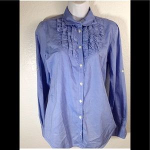 Gap Blue Chambray With Ruffles Shirt Blouse Size 6